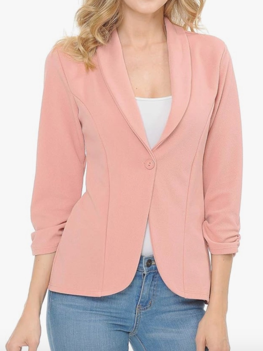 Women's Pink Single-Button Shawl Collar Blazer